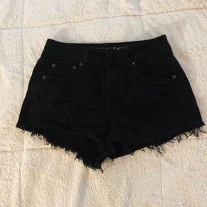 High Waisted Black Shorts- distressed